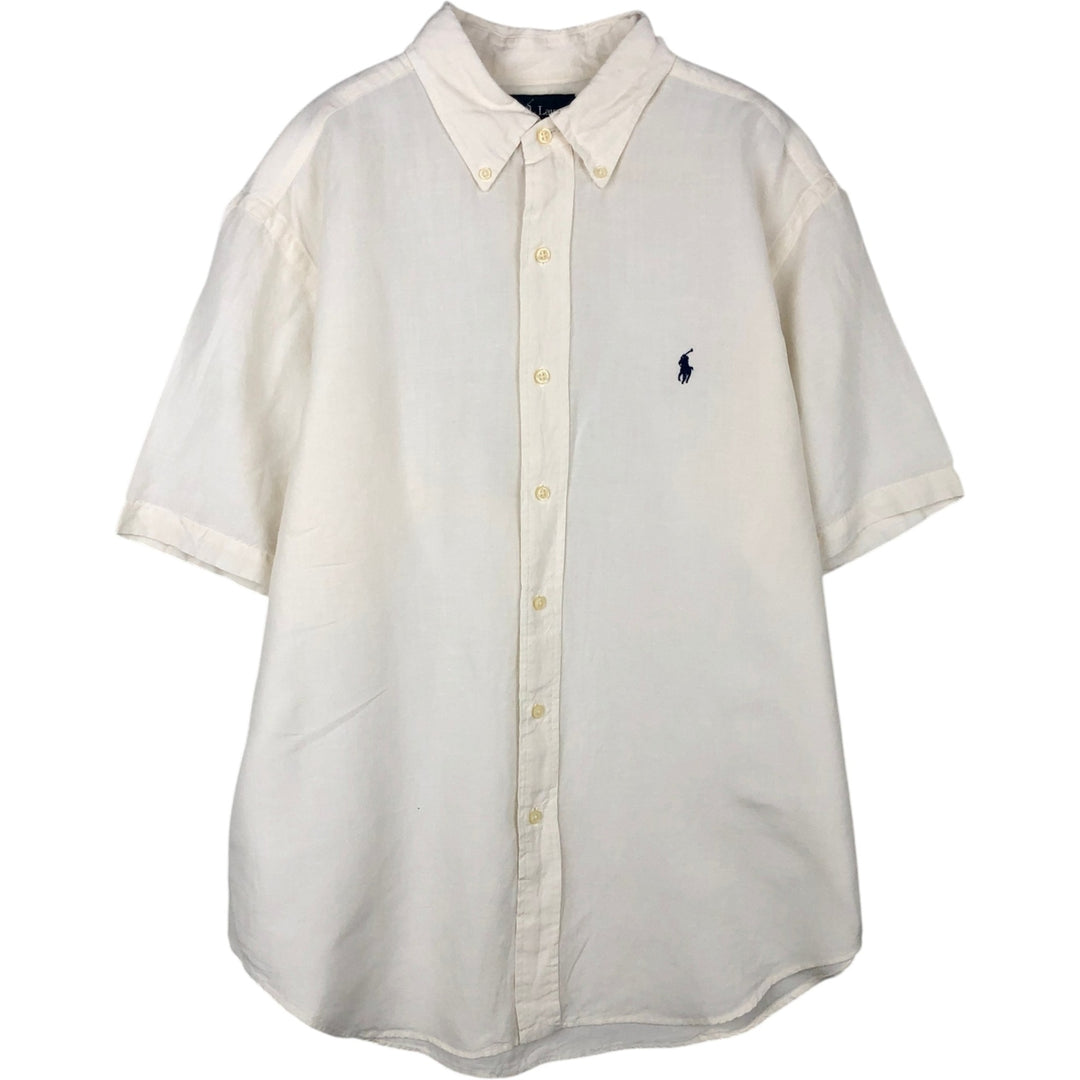Ralph Lauren Classic Fit short sleeve linen button down shirt, men's size L linen white type Vintage Second Hand