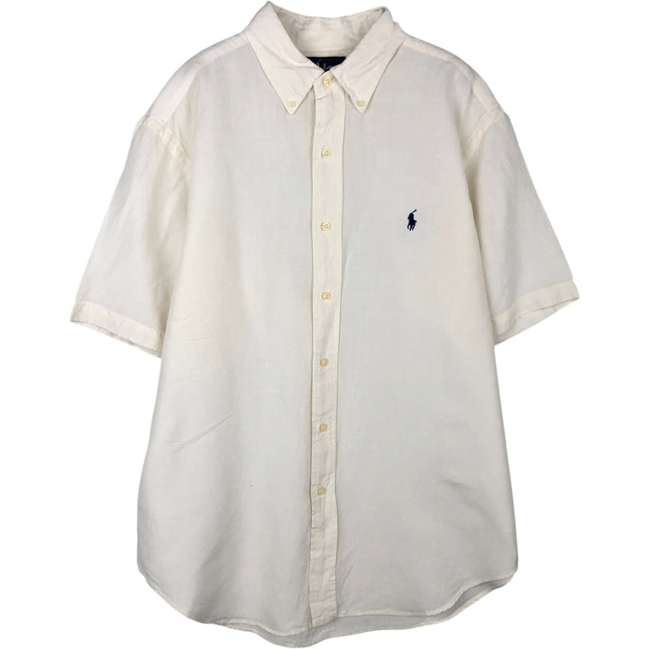 Ralph Lauren Classic Fit short sleeve linen button down shirt, men's size L linen white type Vintage Second Hand