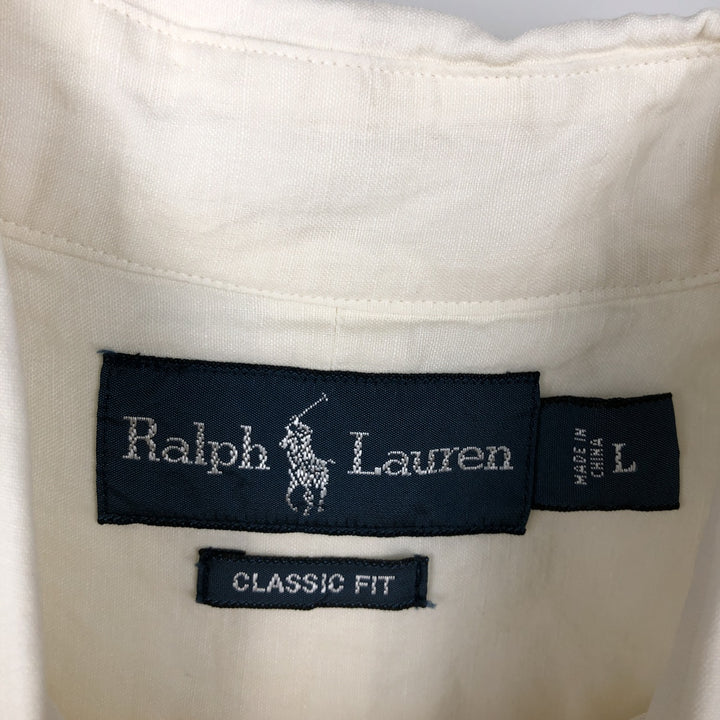 Ralph Lauren Classic Fit short sleeve linen button down shirt, men's size L linen white type Vintage Second Hand