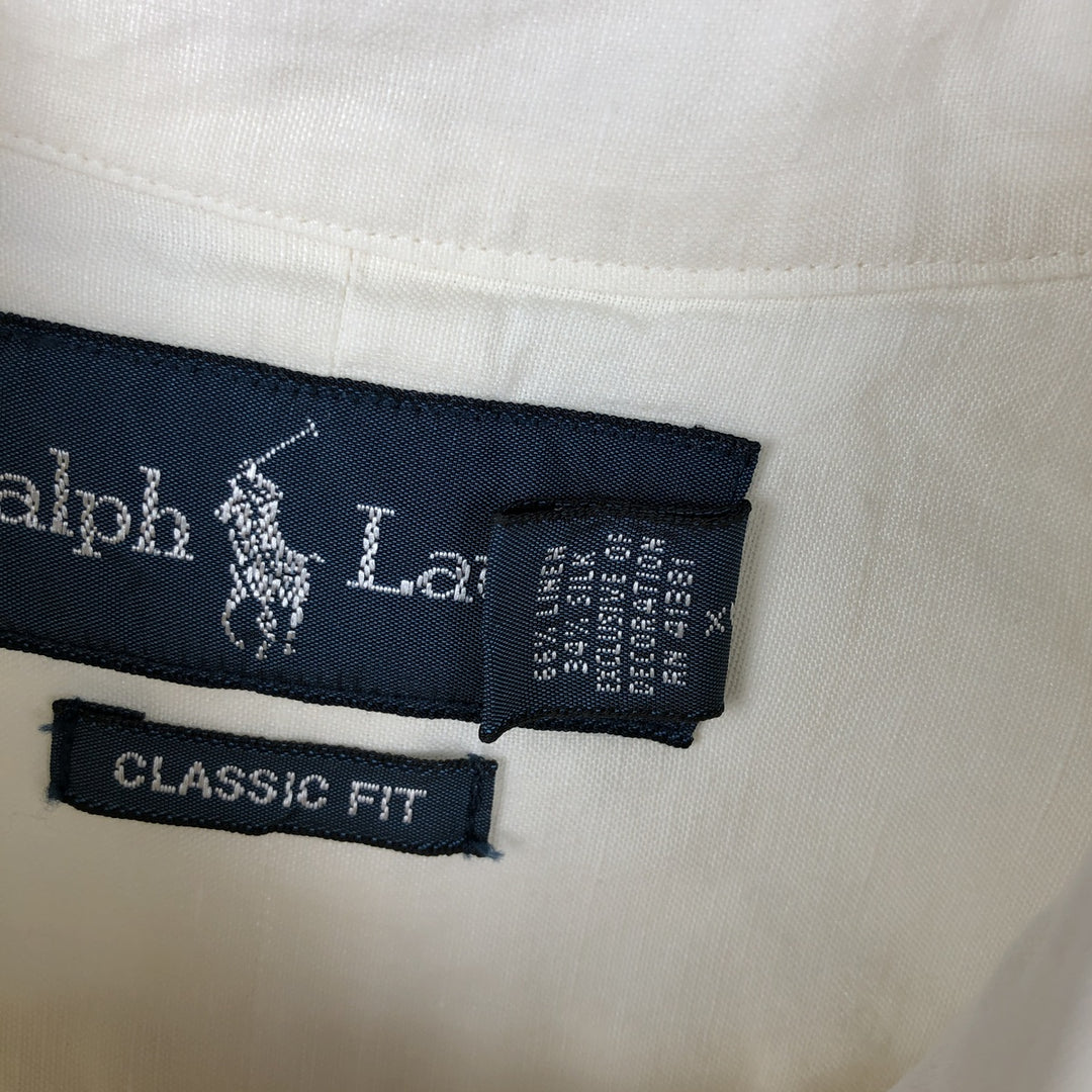 Ralph Lauren Classic Fit short sleeve linen button down shirt, men's size L linen white type Vintage Second Hand