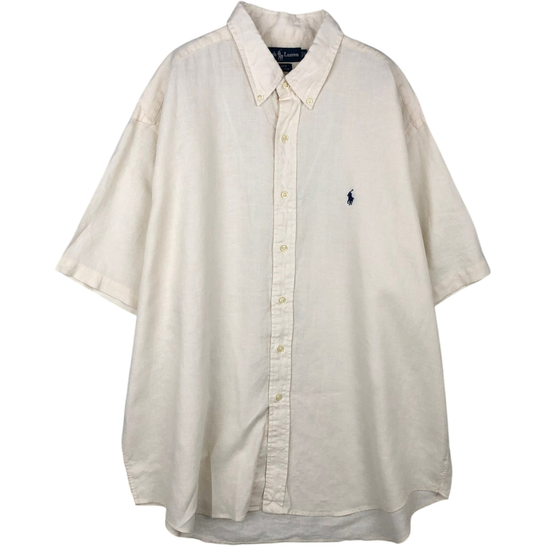 Ralph Lauren BLAKE short sleeve linen button down shirt, men's XL size linen white type Vintage Second Hand