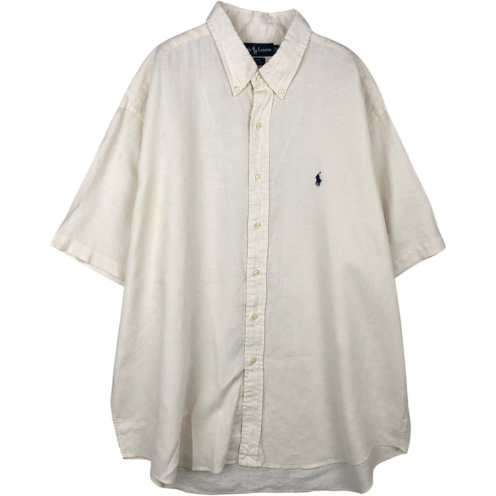 Ralph Lauren BLAKE short sleeve linen button down shirt, men's XL size linen white type Vintage Second Hand