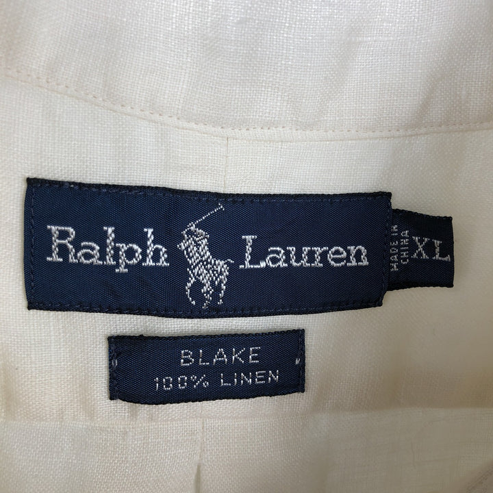 Ralph Lauren BLAKE short sleeve linen button down shirt, men's XL size linen white type Vintage Second Hand