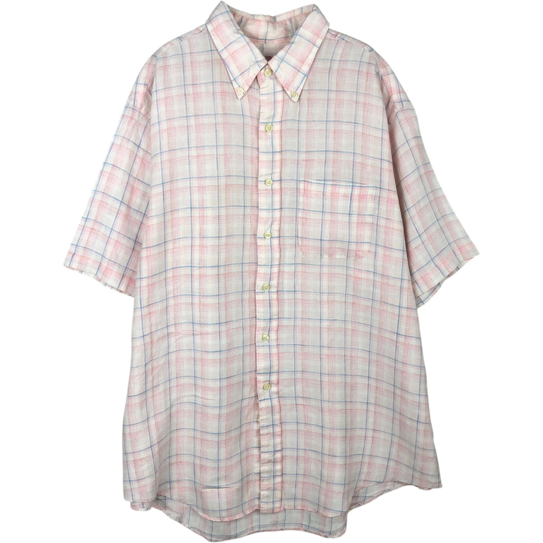 Brooks Brothers Est.1818 Short Sleeve Button-Down Check Shirt, Men's XL linen white type Vintage Second Hand