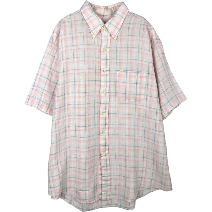 Brooks Brothers Est.1818 Short Sleeve Button-Down Check Shirt, Men's XL linen white type Vintage Second Hand