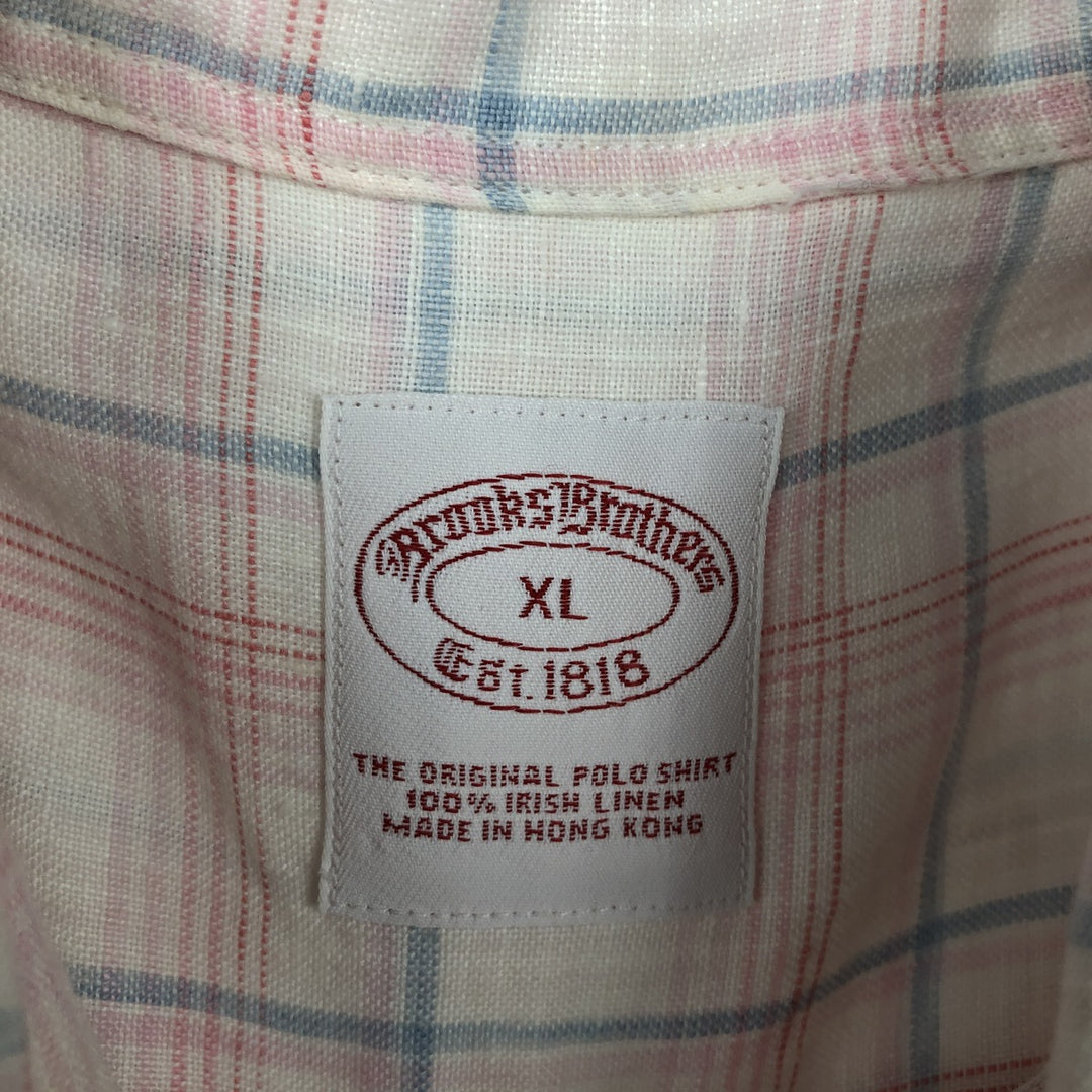 Brooks Brothers Est.1818 Short Sleeve Button-Down Check Shirt, Men's XL linen white type Vintage Second Hand