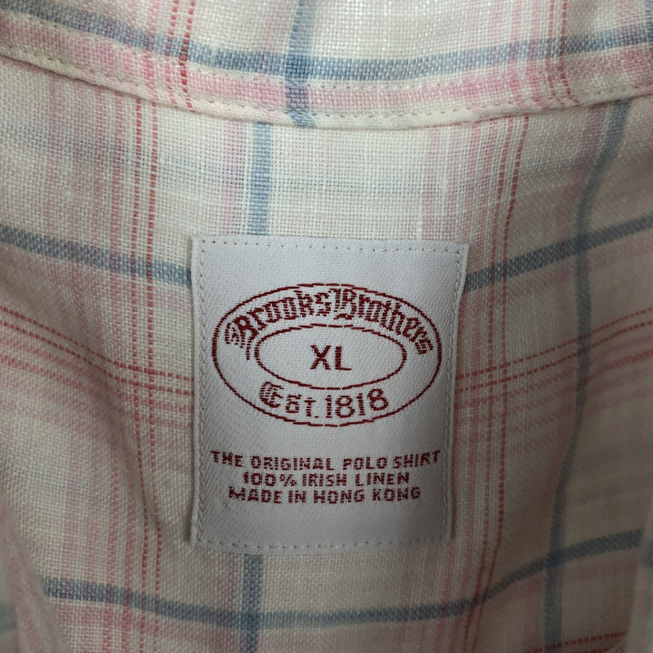Brooks Brothers Est.1818 Short Sleeve Button-Down Check Shirt, Men's XL linen white type Vintage Second Hand