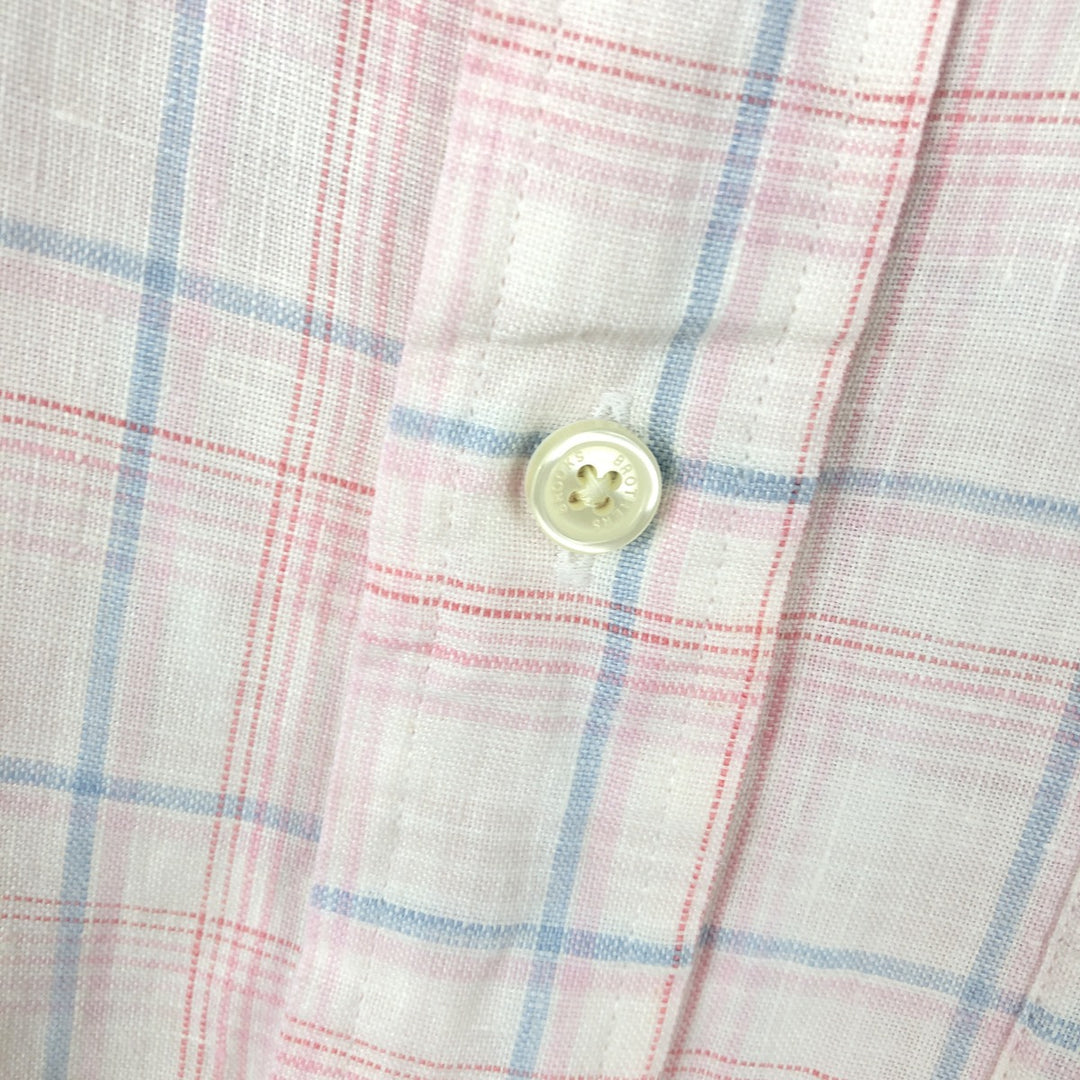 Brooks Brothers Est.1818 Short Sleeve Button-Down Check Shirt, Men's XL linen white type Vintage Second Hand