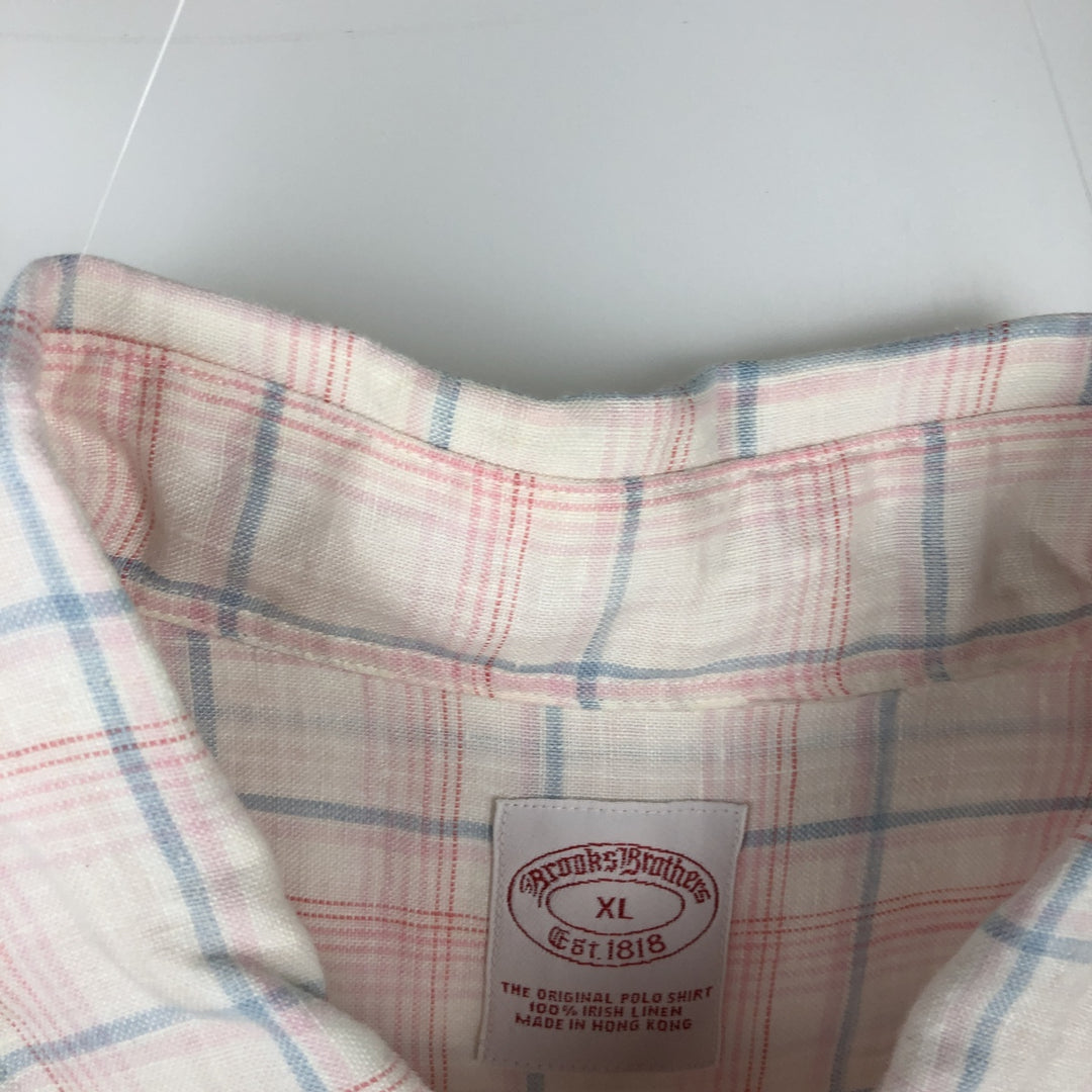 Brooks Brothers Est.1818 Short Sleeve Button-Down Check Shirt, Men's XL linen white type Vintage Second Hand