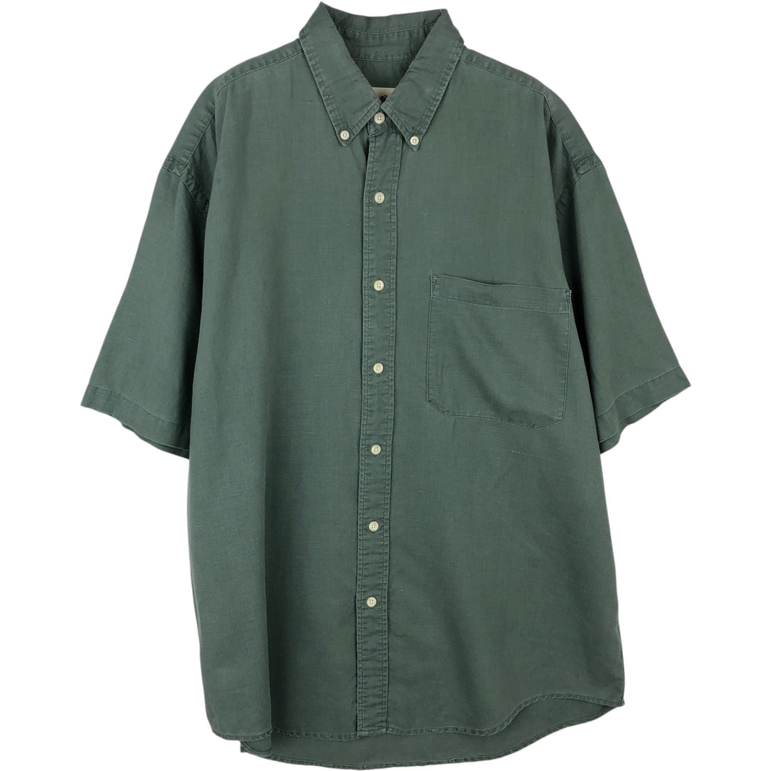 Eddie Bauer short sleeve linen button down shirt, size M for men linen green type Vintage Second Hand