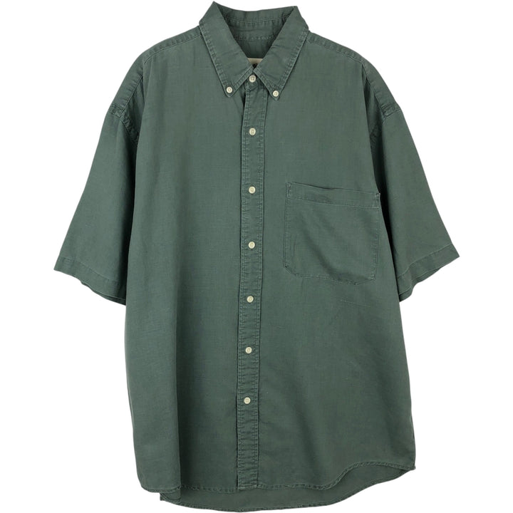 Eddie Bauer short sleeve linen button down shirt, size M for men linen green type Vintage Second Hand