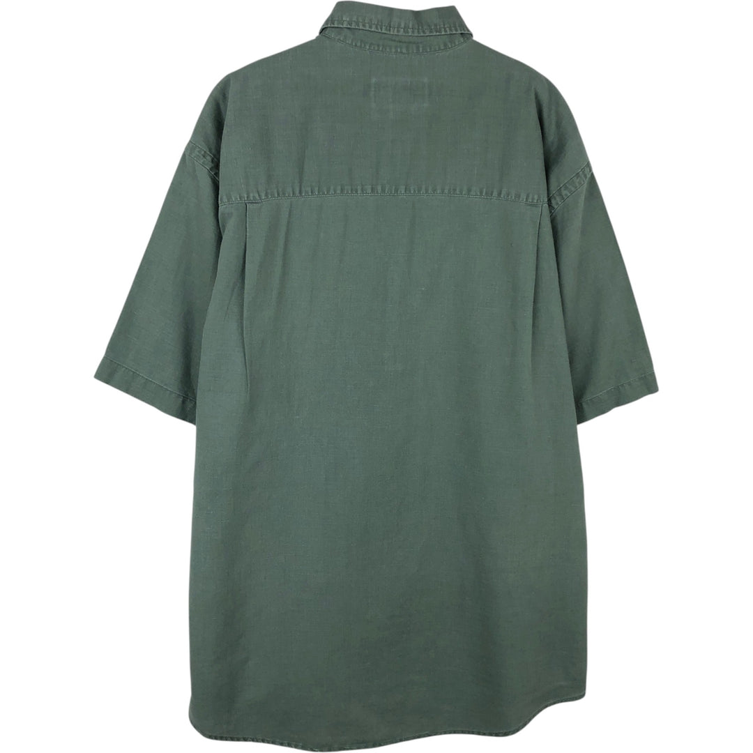 Eddie Bauer short sleeve linen button down shirt, size M for men linen green type Vintage Second Hand