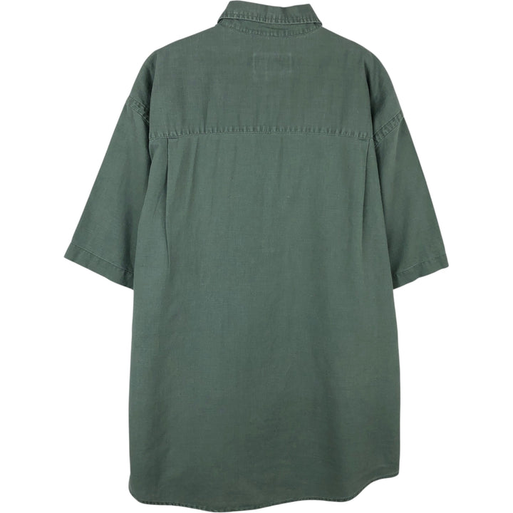Eddie Bauer short sleeve linen button down shirt, size M for men linen green type Vintage Second Hand