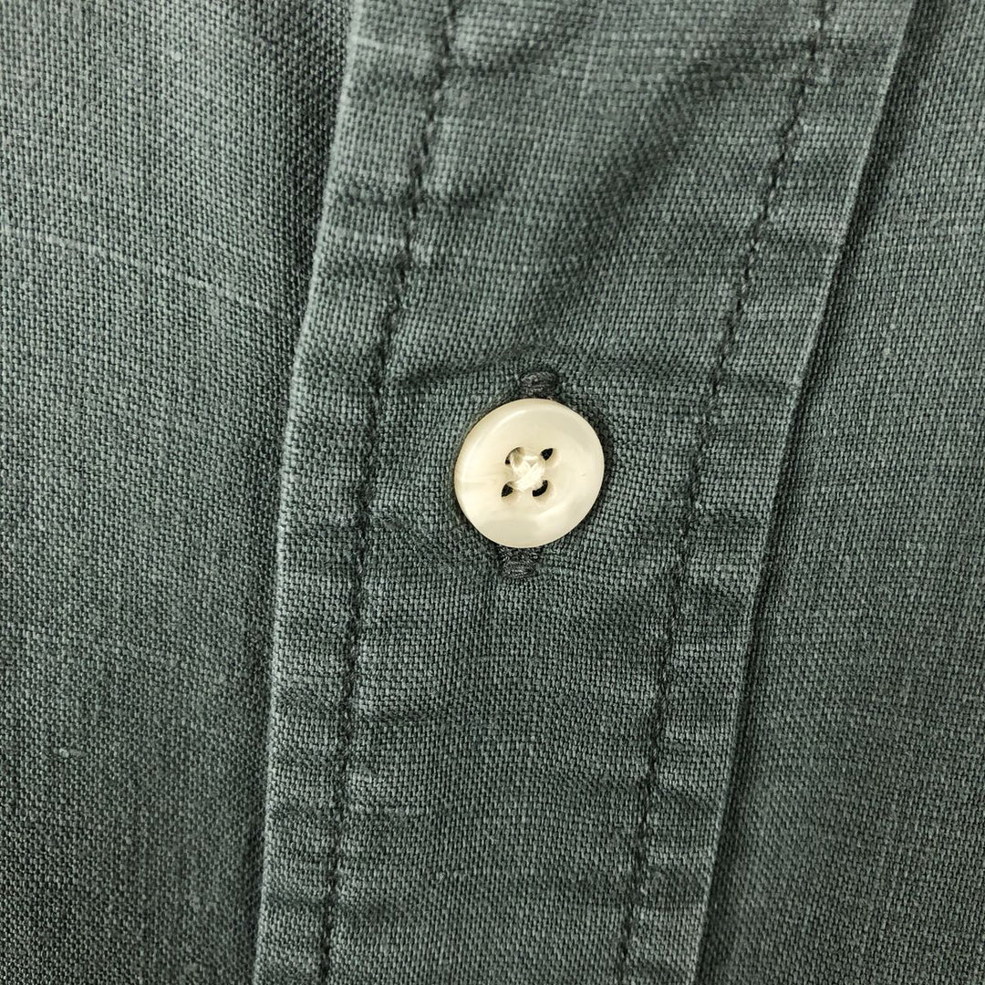 Eddie Bauer short sleeve linen button down shirt, size M for men linen green type Vintage Second Hand