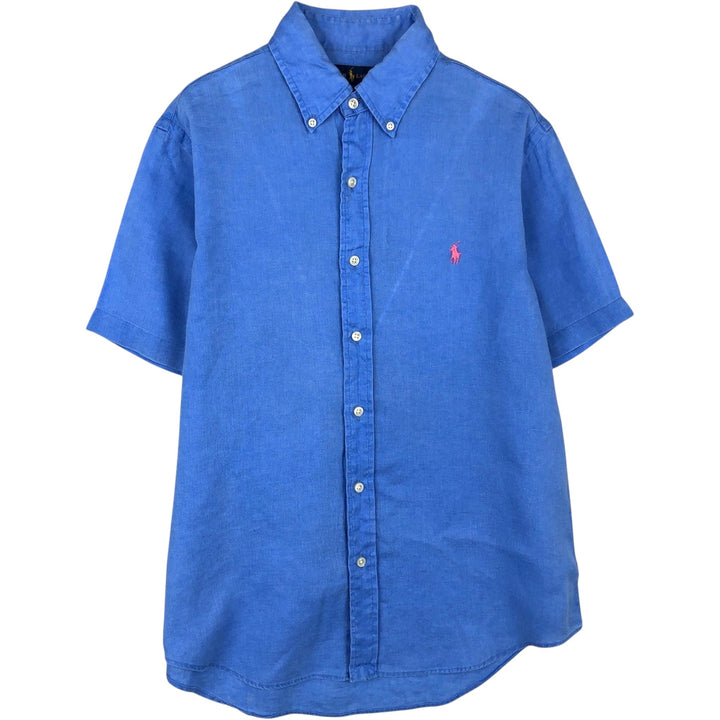 Ralph Lauren OCEAN WASH LINEN Short-Sleeve Linen Button-Down Shirt, Men's Size S (approx.) linen blue type Vintage Second Hand
