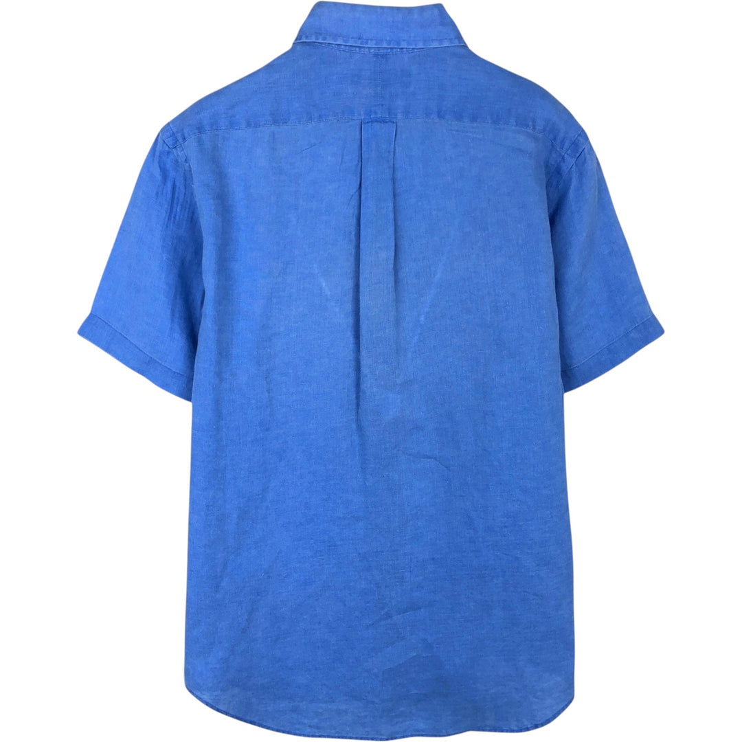 Ralph Lauren OCEAN WASH LINEN Short-Sleeve Linen Button-Down Shirt, Men's Size S (approx.) linen blue type Vintage Second Hand