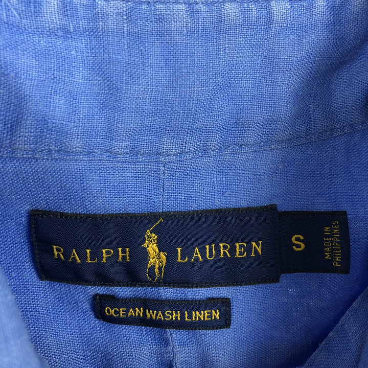 Ralph Lauren OCEAN WASH LINEN Short-Sleeve Linen Button-Down Shirt, Men's Size S (approx.) linen blue type Vintage Second Hand