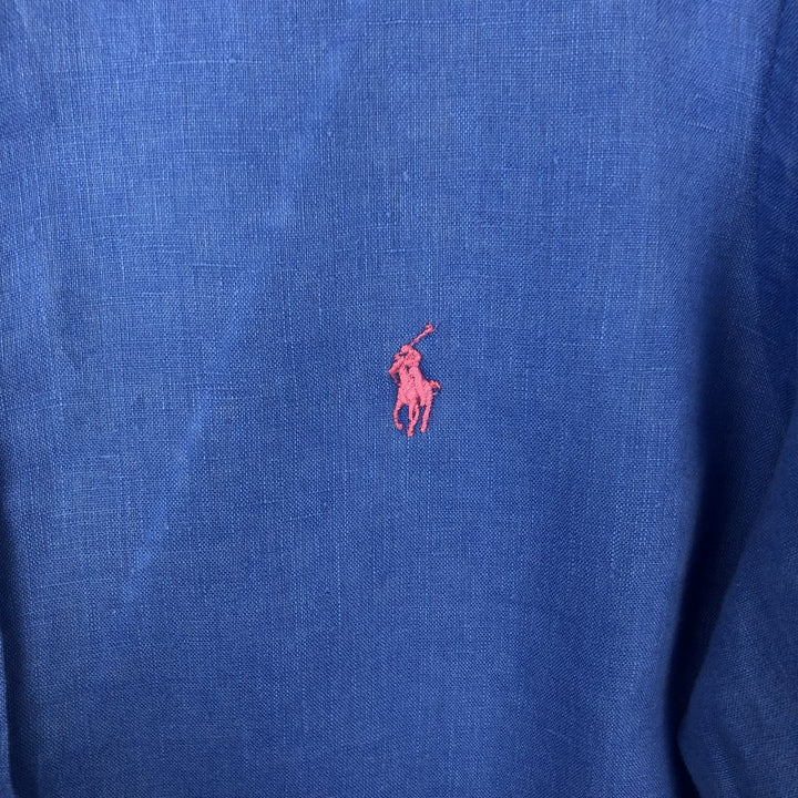 Ralph Lauren OCEAN WASH LINEN Short-Sleeve Linen Button-Down Shirt, Men's Size S (approx.) linen blue type Vintage Second Hand