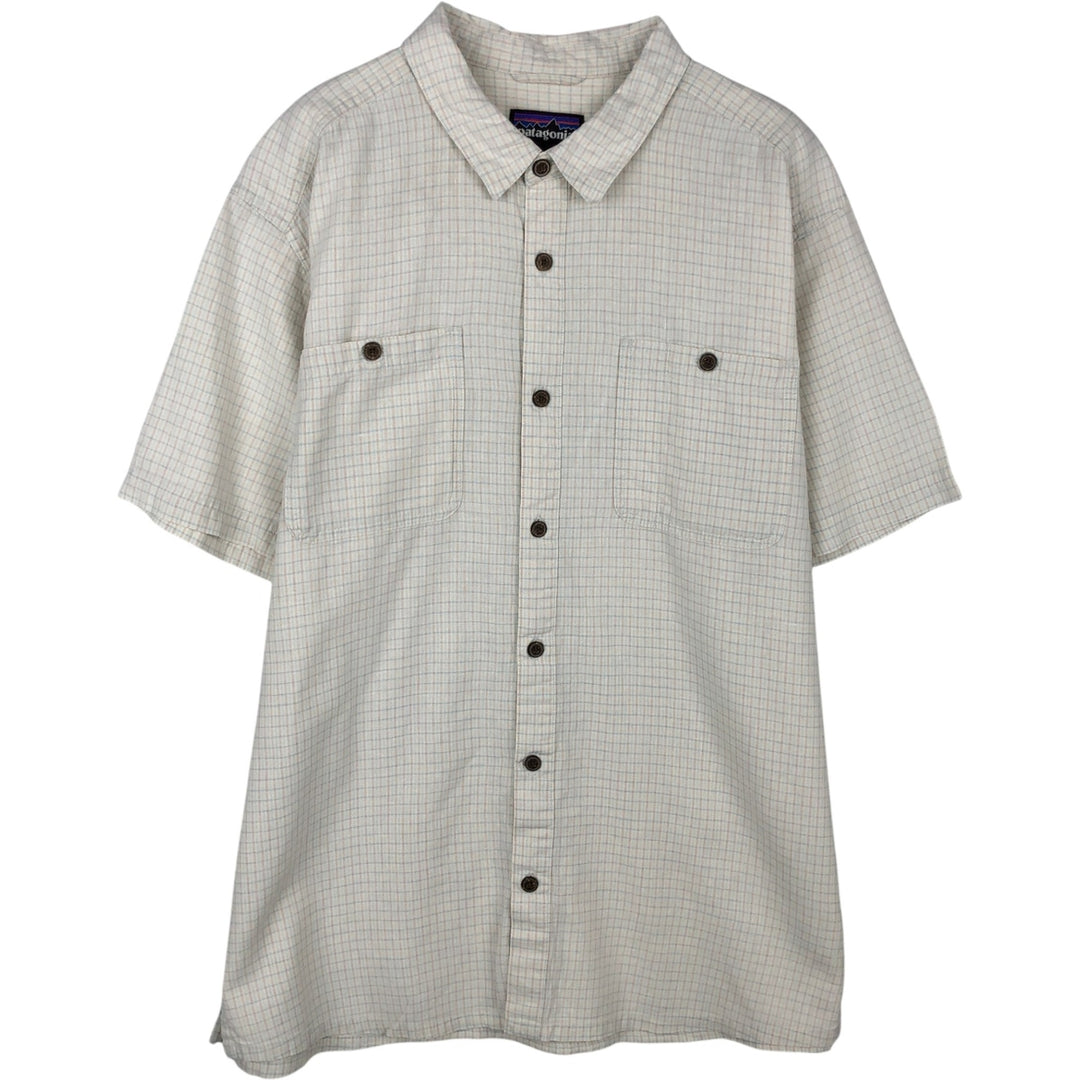 Patagonia Check Pattern Short-Sleeve Organic Cotton x Linen Box Shirt (Men's Size L) Hemp white type Vintage Second Hand