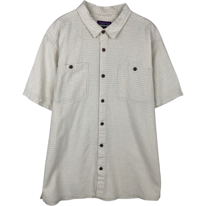 Patagonia Check Pattern Short-Sleeve Organic Cotton x Linen Box Shirt (Men's Size L) Hemp white type Vintage Second Hand