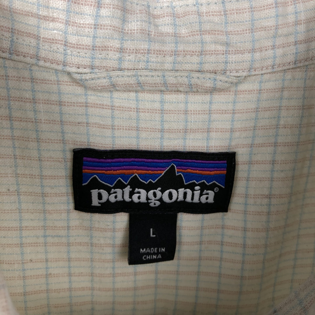 Patagonia Check Pattern Short-Sleeve Organic Cotton x Linen Box Shirt (Men's Size L) Hemp white type Vintage Second Hand