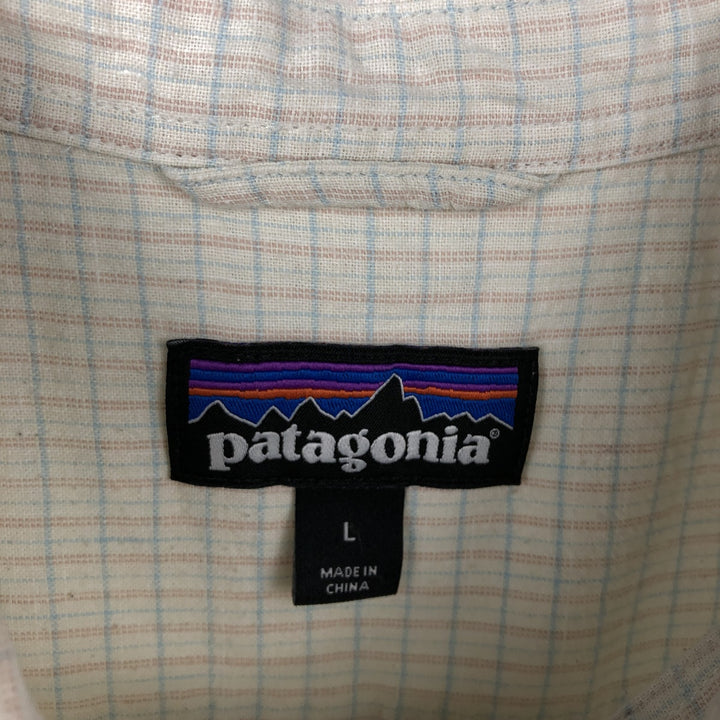 Patagonia Check Pattern Short-Sleeve Organic Cotton x Linen Box Shirt (Men's Size L) Hemp white type Vintage Second Hand