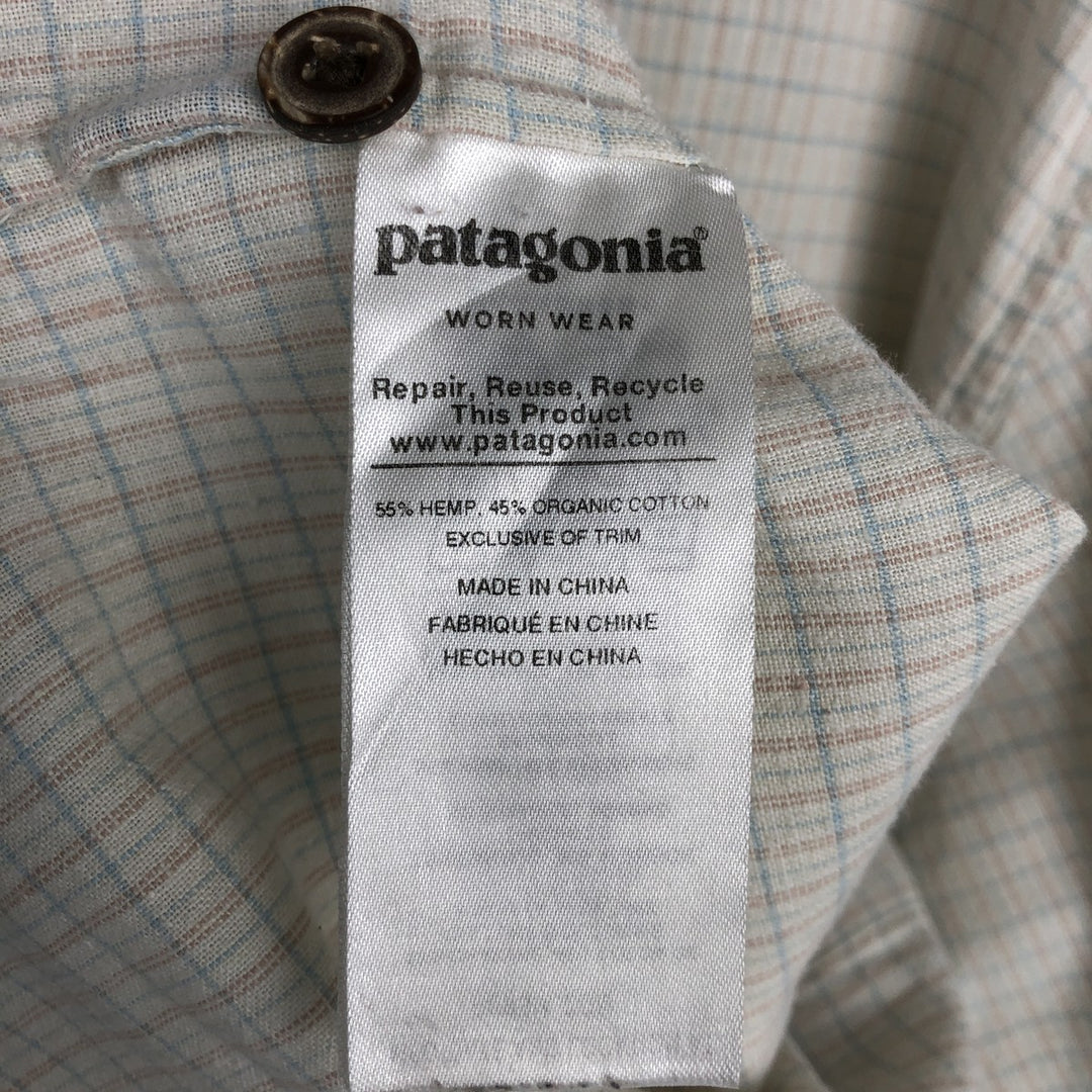 Patagonia Check Pattern Short-Sleeve Organic Cotton x Linen Box Shirt (Men's Size L) Hemp white type Vintage Second Hand