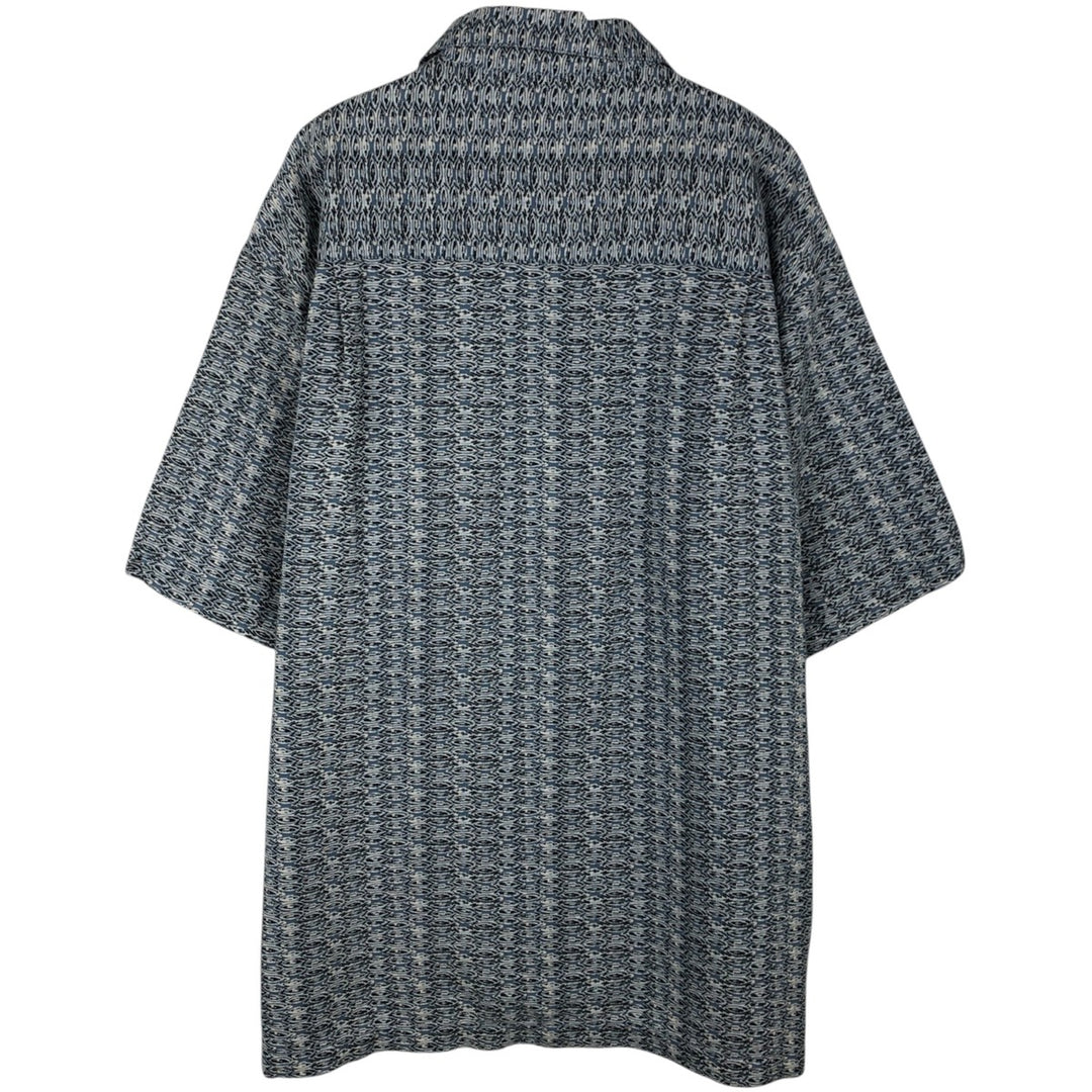90s-00'S Columbia all-over print short-sleeved cotton x linen shirt, boxy style, men's size XL equivalent, vintage. linen Blue type light blue Vintage Second Hand