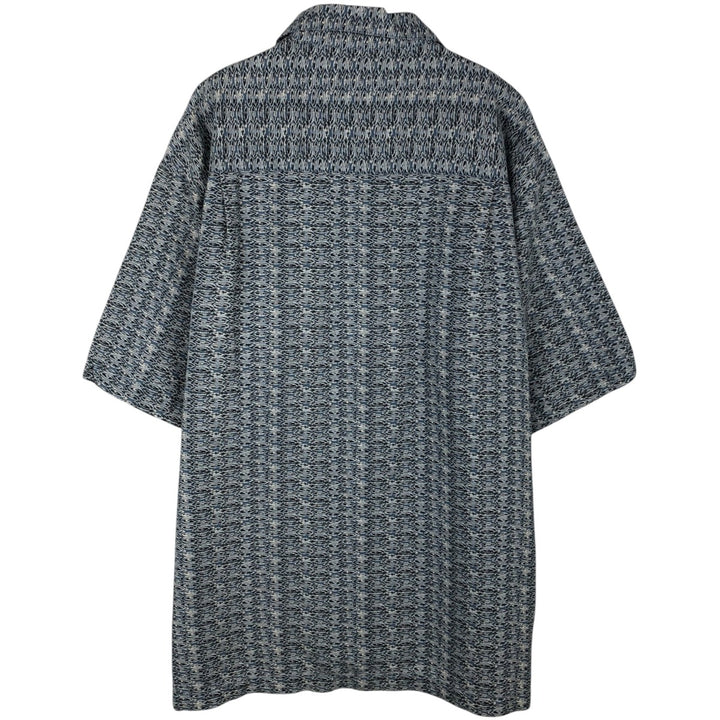 90s-00'S Columbia all-over print short-sleeved cotton x linen shirt, boxy style, men's size XL equivalent, vintage. linen Blue type light blue Vintage Second Hand
