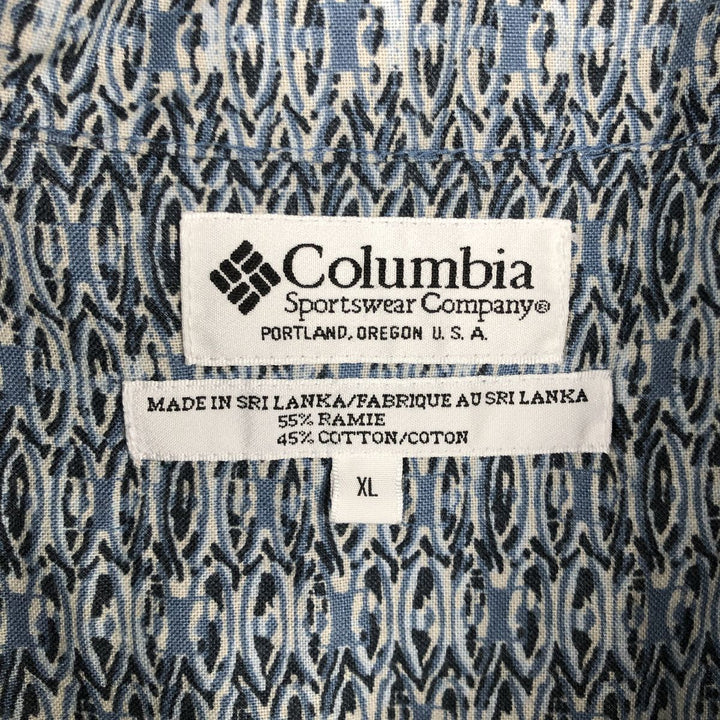 90s-00'S Columbia all-over print short-sleeved cotton x linen shirt, boxy style, men's size XL equivalent, vintage. linen Blue type light blue Vintage Second Hand