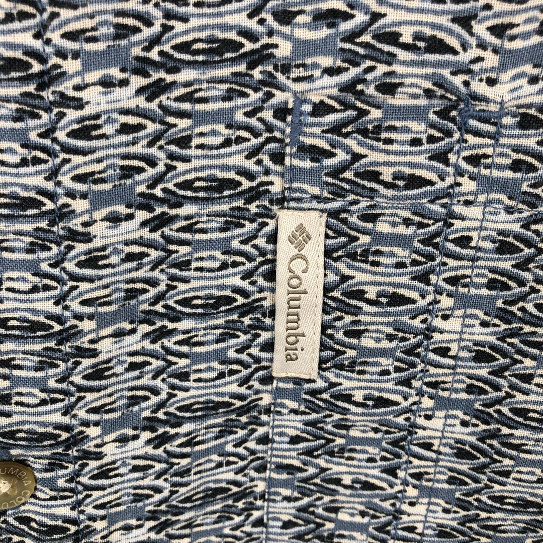 90s-00'S Columbia all-over print short-sleeved cotton x linen shirt, boxy style, men's size XL equivalent, vintage. linen Blue type light blue Vintage Second Hand