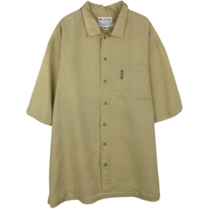 90s-00'S Columbia Short-Sleeve Cotton x Linen Box Shirt, Men's XL (approx.) Vintage linen Khaki type Vintage Second Hand