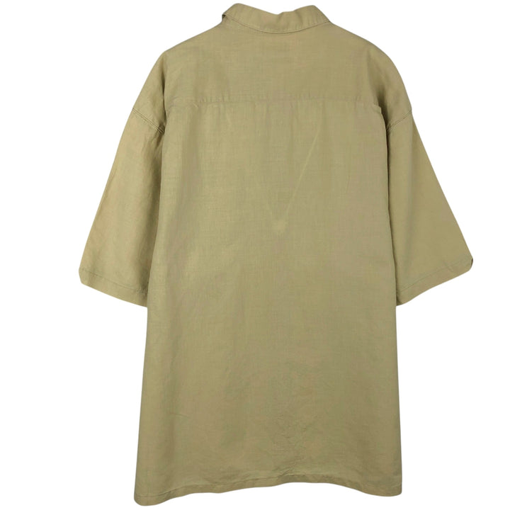 90s-00'S Columbia Short-Sleeve Cotton x Linen Box Shirt, Men's XL (approx.) Vintage linen Khaki type Vintage Second Hand