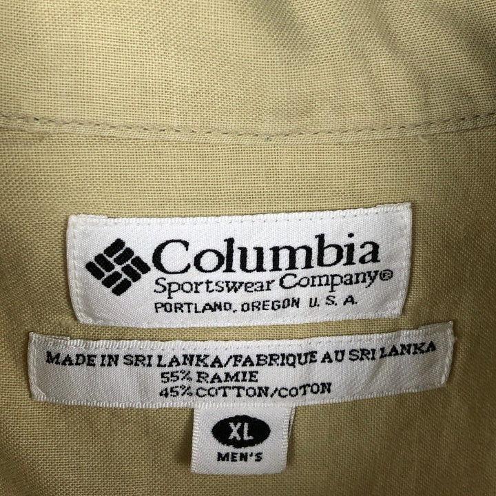 90s-00'S Columbia Short-Sleeve Cotton x Linen Box Shirt, Men's XL (approx.) Vintage linen Khaki type Vintage Second Hand