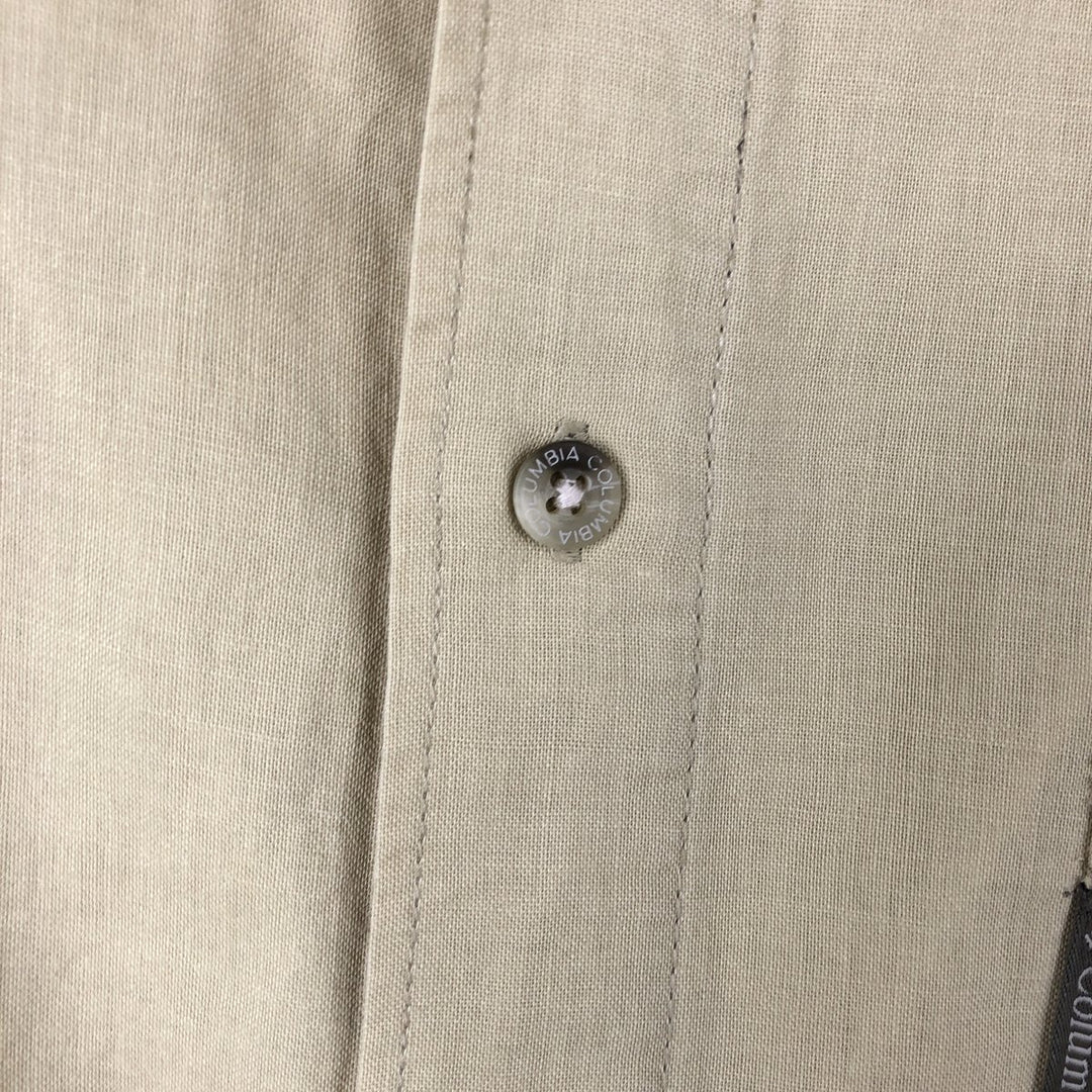 90s-00'S Columbia Short-Sleeve Cotton x Linen Box Shirt, Men's XL (approx.) Vintage linen Khaki type Vintage Second Hand