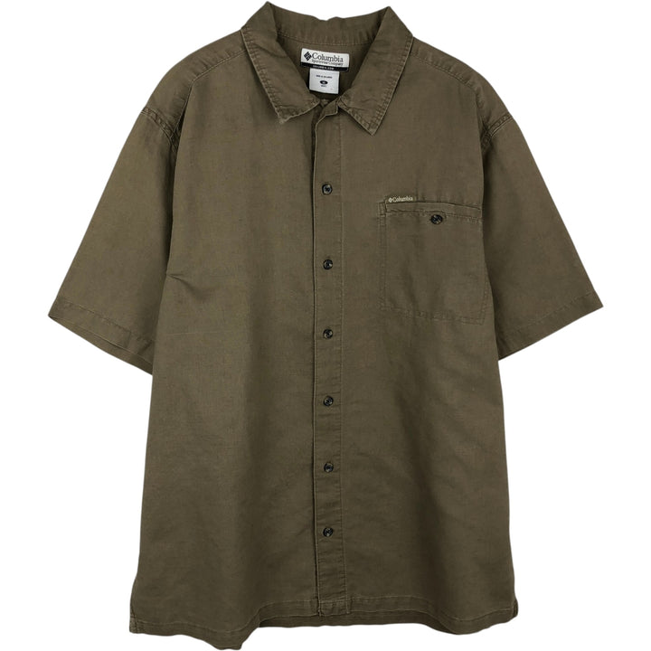 2000'S Columbia Short-Sleeve Cotton x Linen Box Shirt, Men's Size XL (approx.) linen Khaki type Vintage Second Hand