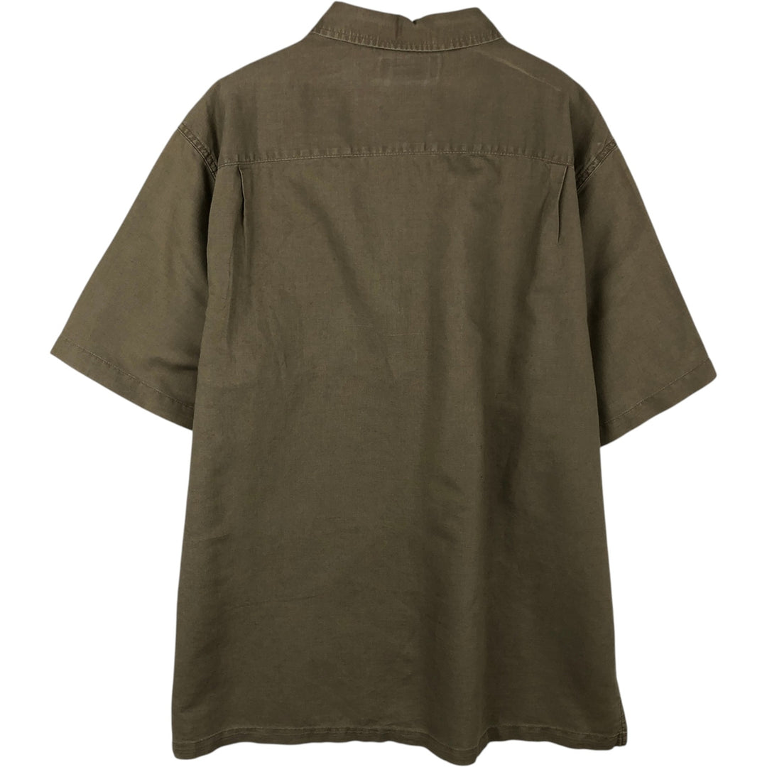 2000'S Columbia Short-Sleeve Cotton x Linen Box Shirt, Men's Size XL (approx.) linen Khaki type Vintage Second Hand