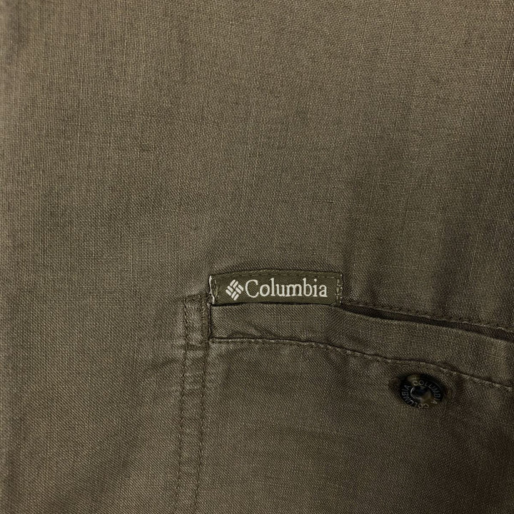 2000'S Columbia Short-Sleeve Cotton x Linen Box Shirt, Men's Size XL (approx.) linen Khaki type Vintage Second Hand