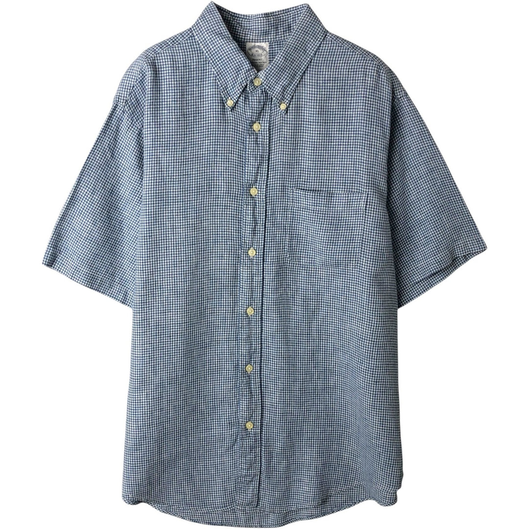Brooks Brothers Est.1818 Check Pattern Short Sleeve Linen Button Down Shirt Men's XL linen Blue type light blue Vintage Second Hand