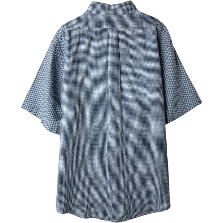 Brooks Brothers Est.1818 Check Pattern Short Sleeve Linen Button Down Shirt Men's XL linen Blue type light blue Vintage Second Hand