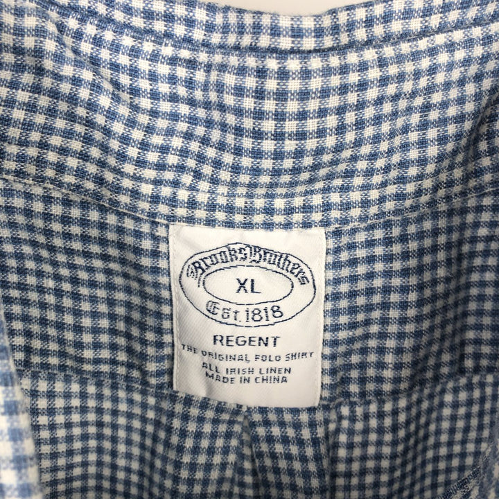 Brooks Brothers Est.1818 Check Pattern Short Sleeve Linen Button Down Shirt Men's XL linen Blue type light blue Vintage Second Hand