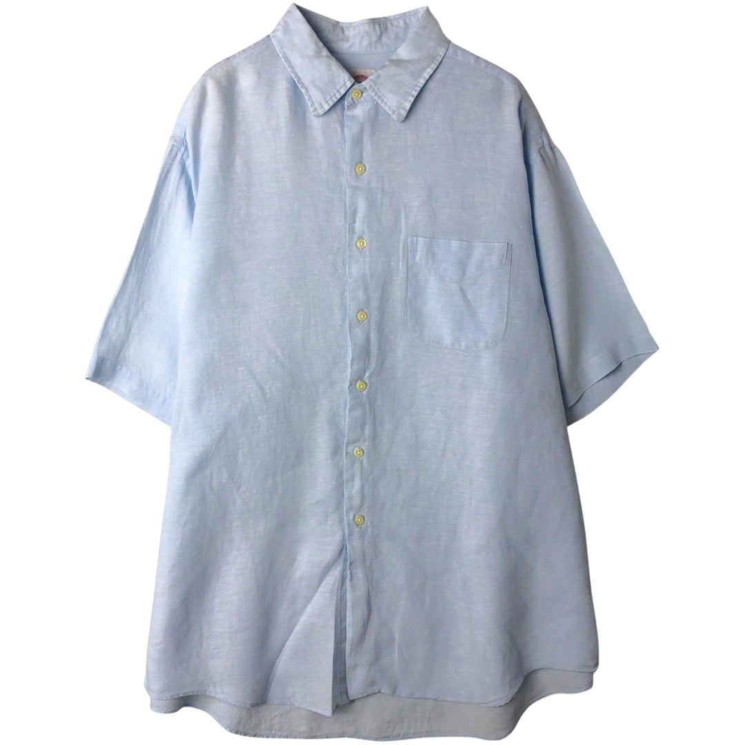 Brooks Brothers 346 short sleeve linen shirt, men's XL size linen Blue type light blue Vintage Second Hand