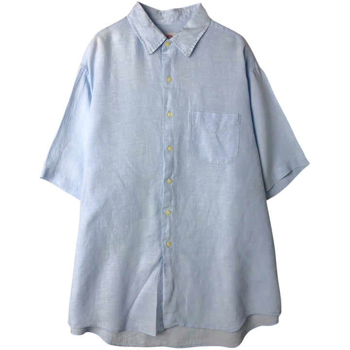 Brooks Brothers 346 short sleeve linen shirt, men's XL size linen Blue type light blue Vintage Second Hand