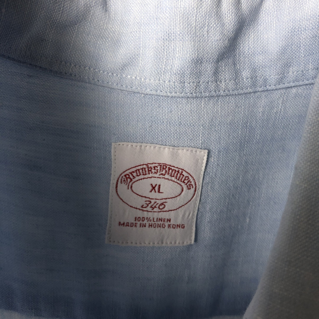 Brooks Brothers 346 short sleeve linen shirt, men's XL size linen Blue type light blue Vintage Second Hand