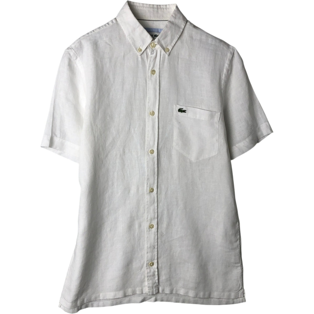 Lacoste Regular Fit Short-Sleeve Linen Button-Down Shirt, Boxy Shirt, Men's Size S (approx.) linen white type Vintage Second Hand