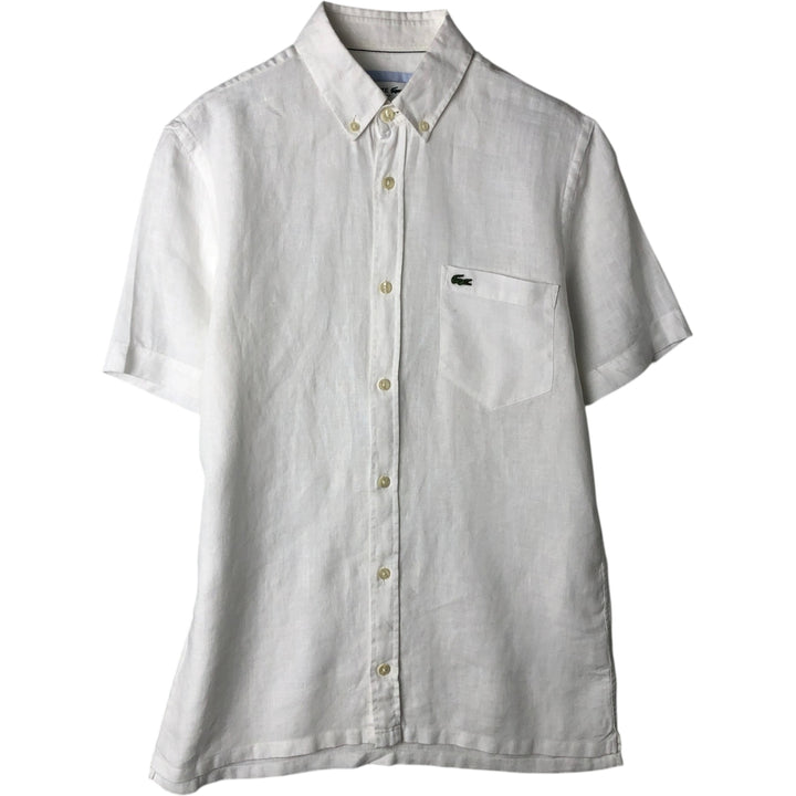 Lacoste Regular Fit Short-Sleeve Linen Button-Down Shirt, Boxy Shirt, Men's Size S (approx.) linen white type Vintage Second Hand