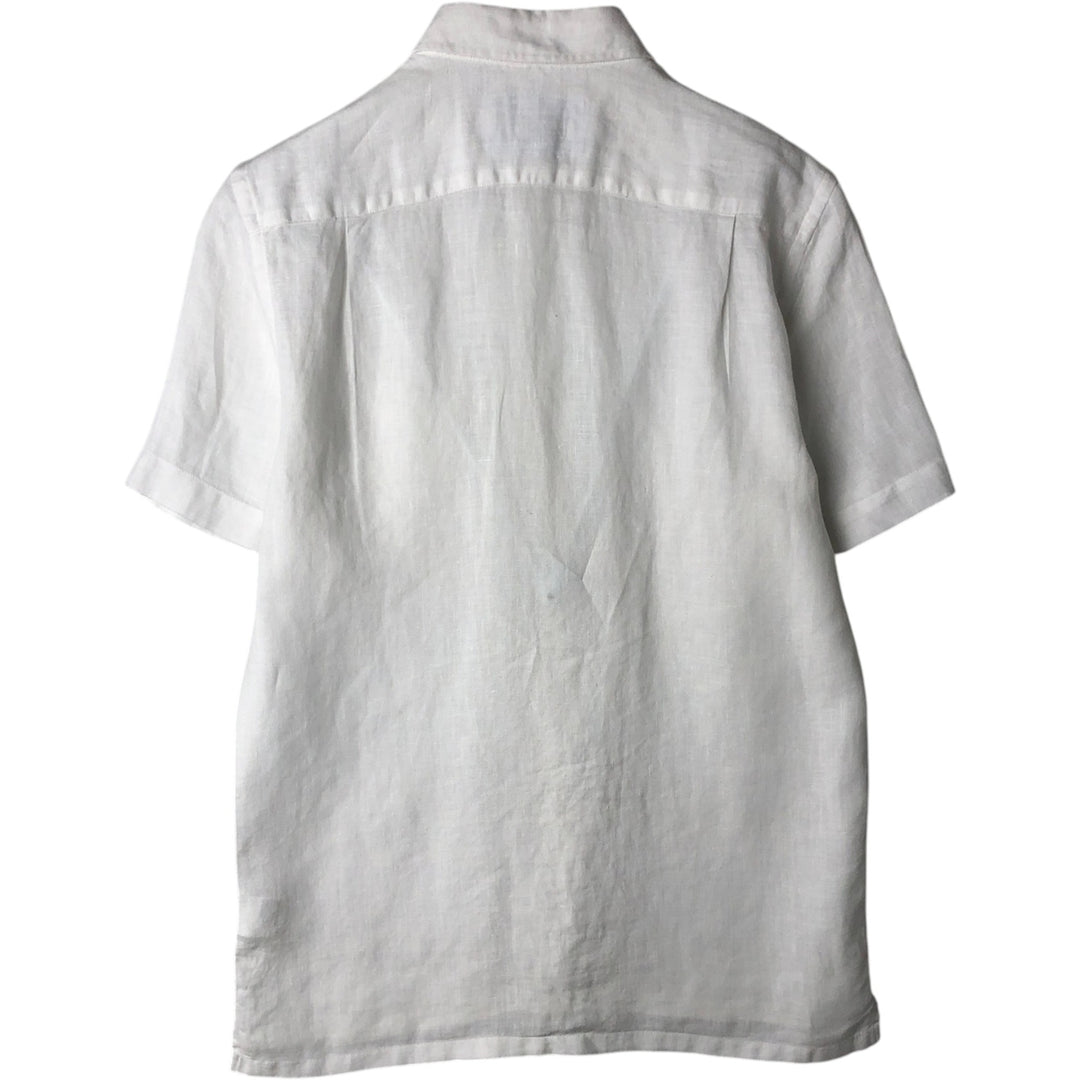 Lacoste Regular Fit Short-Sleeve Linen Button-Down Shirt, Boxy Shirt, Men's Size S (approx.) linen white type Vintage Second Hand