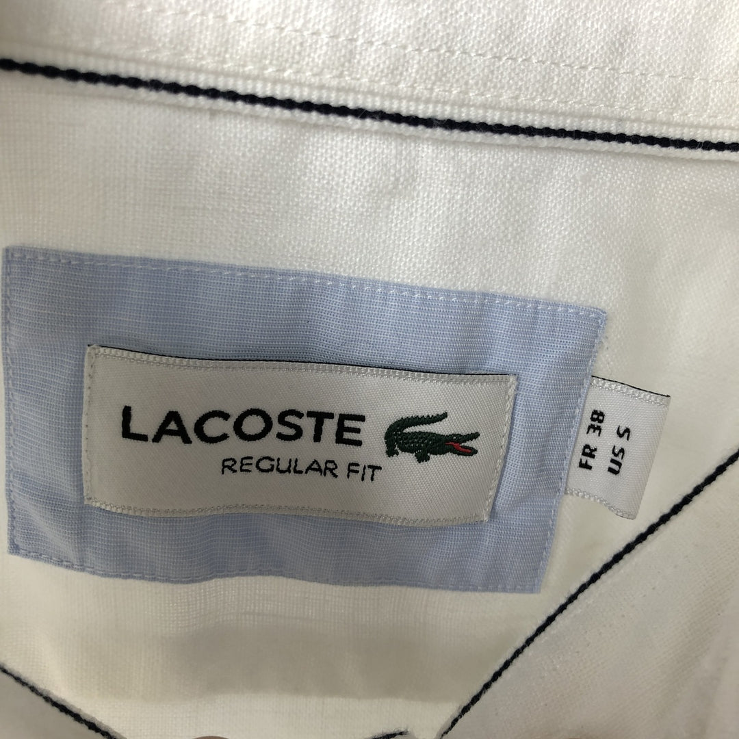 Lacoste Regular Fit Short-Sleeve Linen Button-Down Shirt, Boxy Shirt, Men's Size S (approx.) linen white type Vintage Second Hand