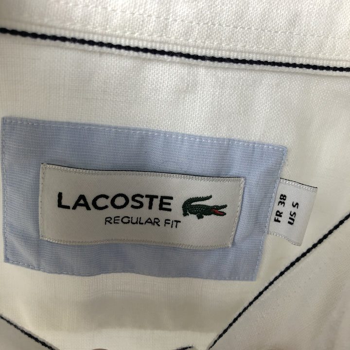 Lacoste Regular Fit Short-Sleeve Linen Button-Down Shirt, Boxy Shirt, Men's Size S (approx.) linen white type Vintage Second Hand