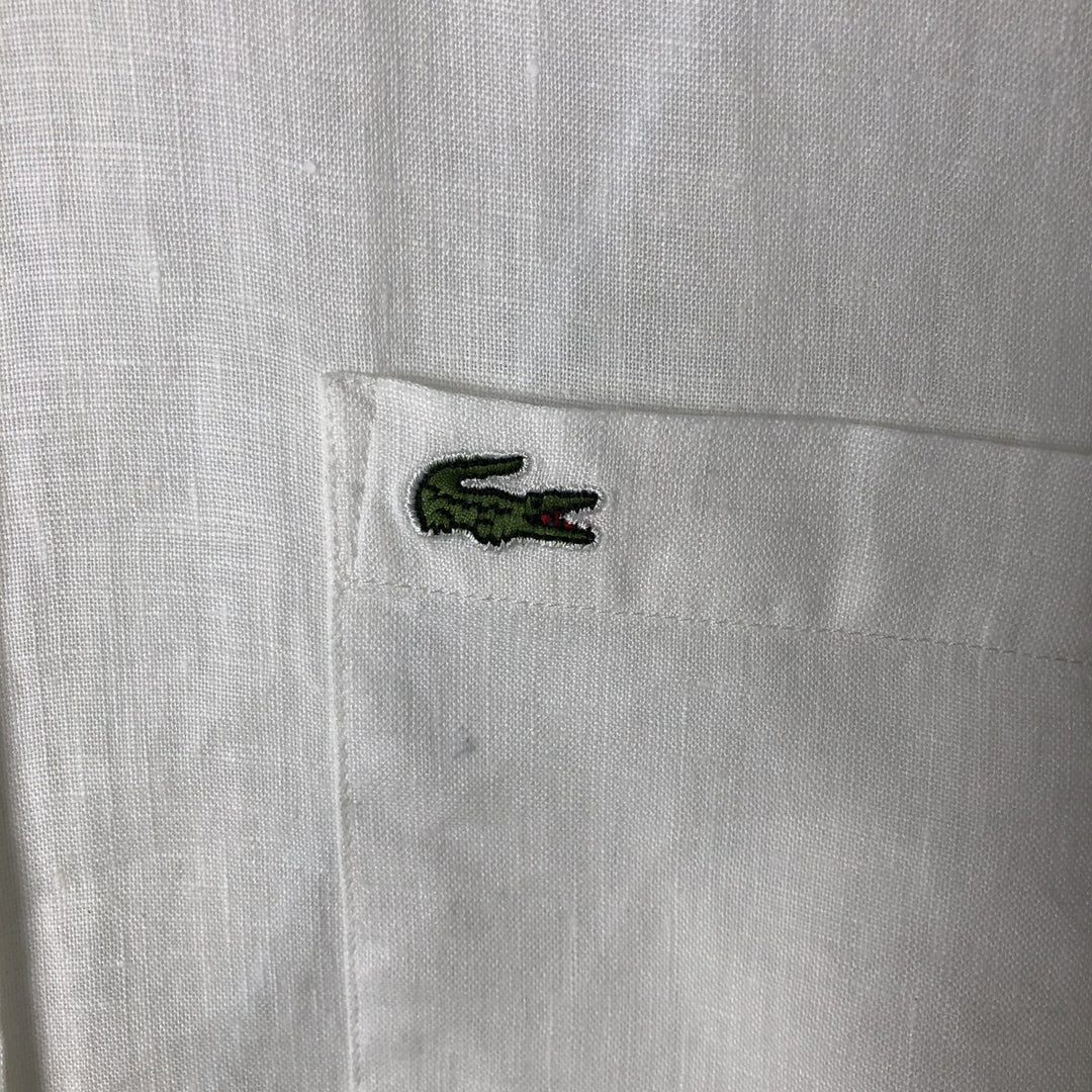Lacoste Regular Fit Short-Sleeve Linen Button-Down Shirt, Boxy Shirt, Men's Size S (approx.) linen white type Vintage Second Hand
